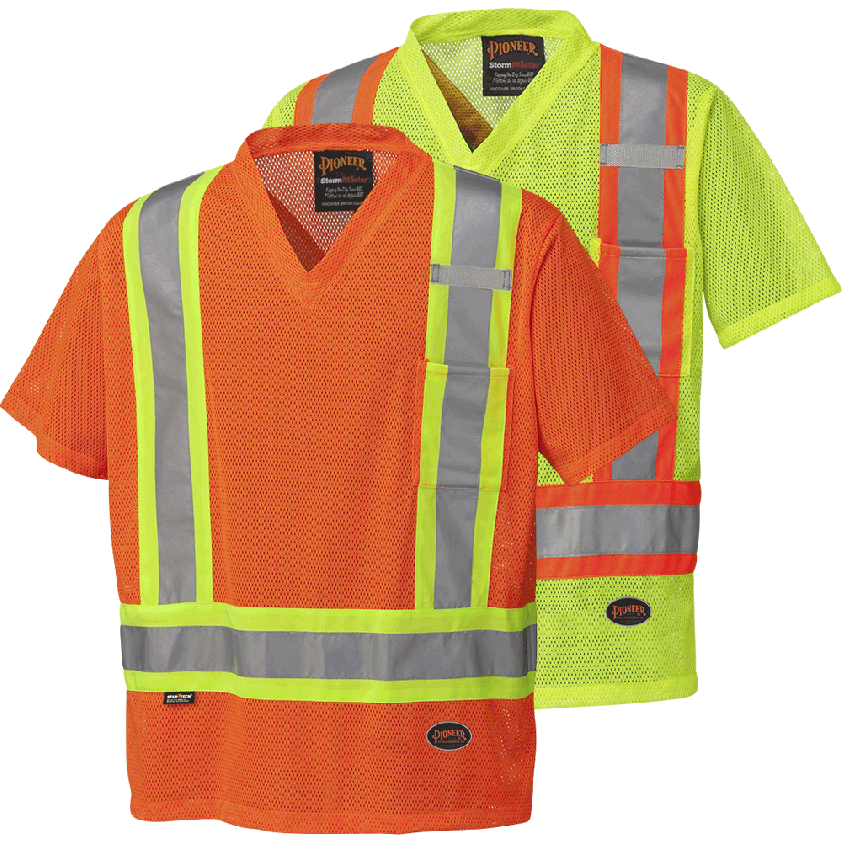 Hi-viz Poly Mesh Safety T-shirt, with Chest Pocket