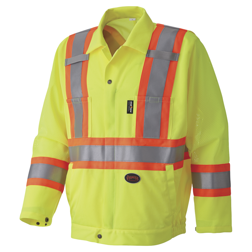 Hi-Viz Poly Knit Traffic Safety Jacket - Mesh Arm Panels