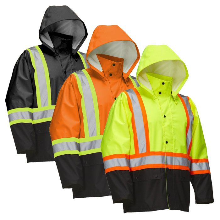 Hi Vis Safety Rain Jacket with Snap-Off Hood